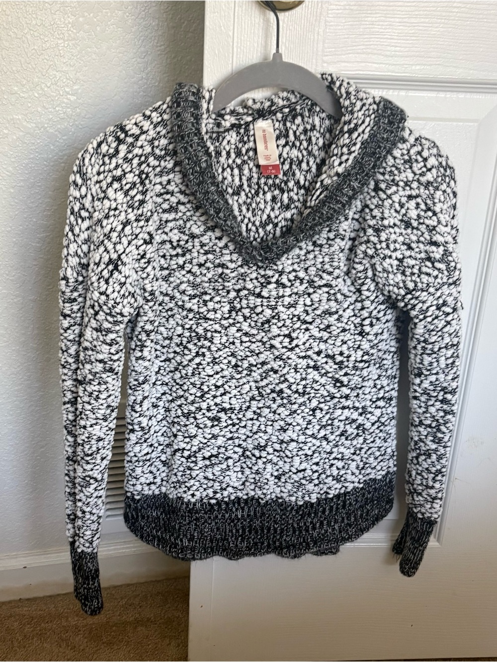 No Boundaries Black & White Marled Cowl Neck Sweater